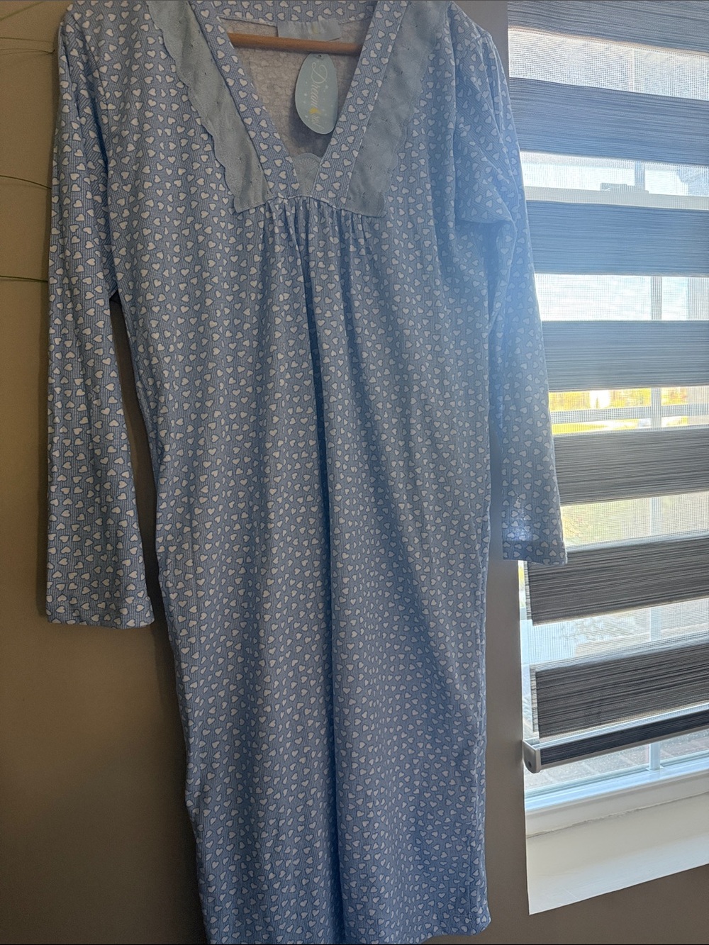 Blue crest cotton Blue Heart-Print Pajama Nightgown size M so cute